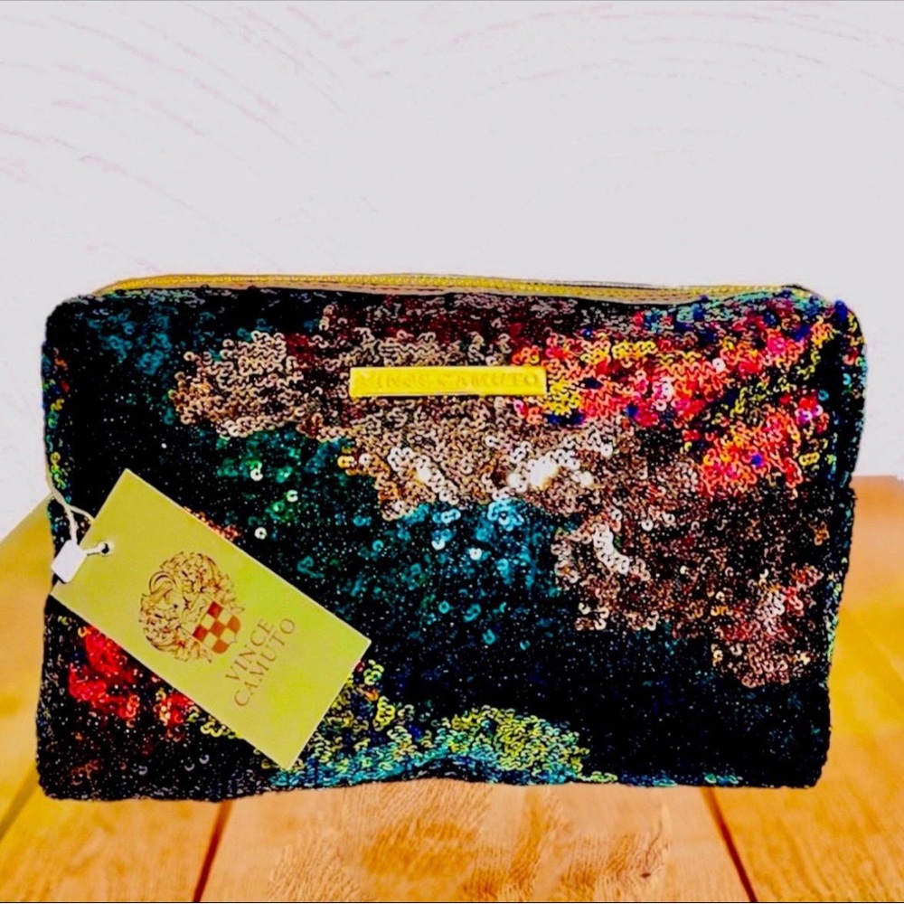 Vince Camuto Multicolor Sequin Cosmetic Bag  13"x9" ~ NWT
